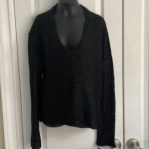 RDI V neck pullover sweater black with sequins and sheer back Sz M